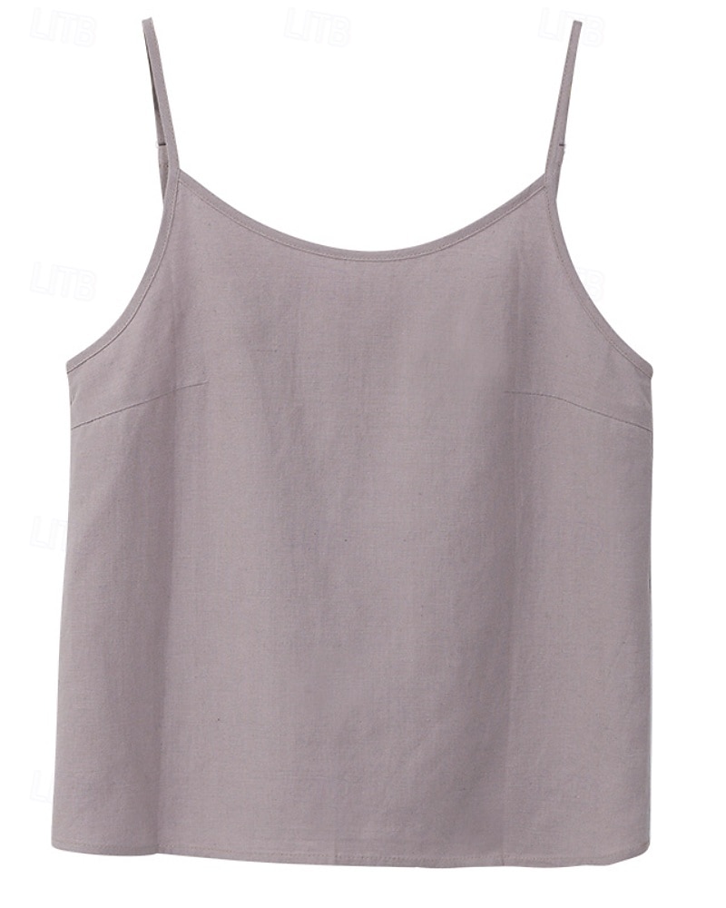 Naisten Pellava paita Pusero Camisole Tank Top Tavallinen Vapaa-aika Hihaton Tiukka pyöreä kaula-aukko Tavalliset topit Päivittäin Pyhäpäivä Avoin selkä Musta Valkoinen Purppura Kesä 2025 - $26.99 –P10