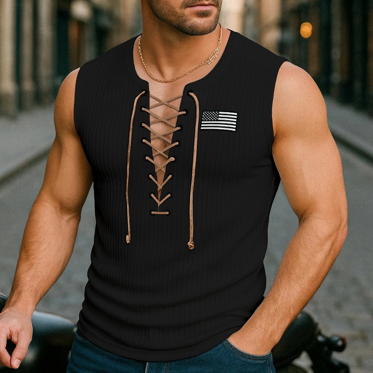 Per uomo Canotta Maglietta senza maniche Canottiera Senza Maniche Girocollo Estate Semplice Moda Designer Moderno Allacciato All'aperto Casuale Uscire Nero Bianco Blu marino Maglietta Top per Uomo del 2025 a $25.99 –P5