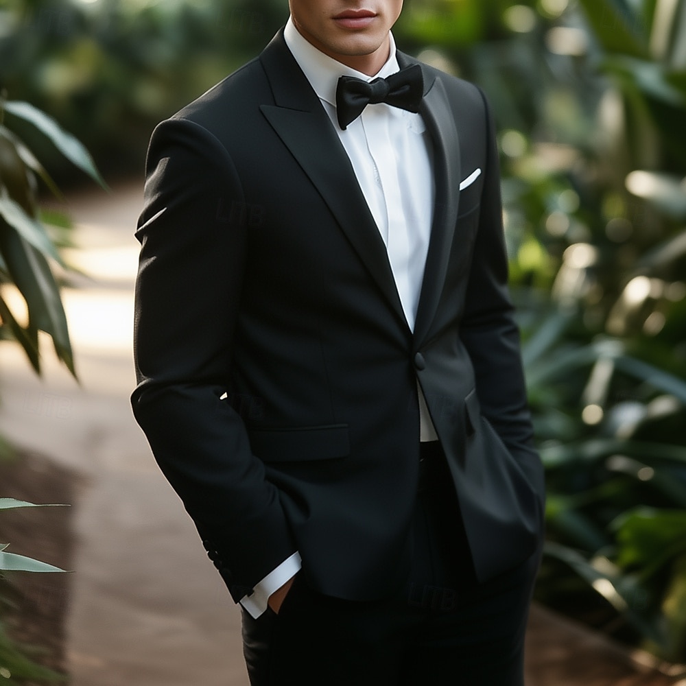 Trajes de Fiesta para Hombre Trajes de Regreso a Casa Corbata Negra Smokings Moda Formal de Color Sólido Ajuste Estándar 2 Piezas De Un Solo Botón 2025 - $119.99 –P2