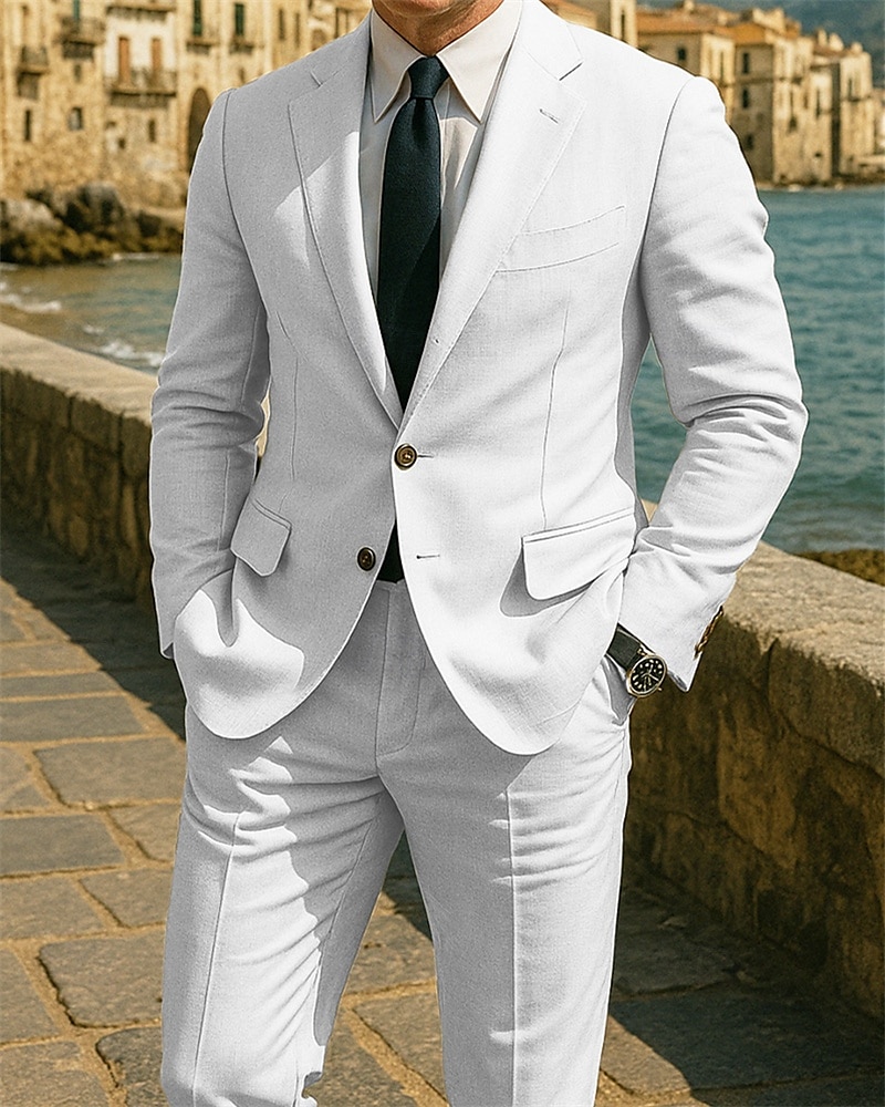 Hombre Trajes chaqueta Negocio Fiesta de Cóctel Fiesta de Boda Moda Casual Primavera Otoño Poliéster Color sólido Botones Bolsillo Cómodo Botonadura Simple Chaqueta de sport Negro Blanco Gris 2025 - $98.99 –P1