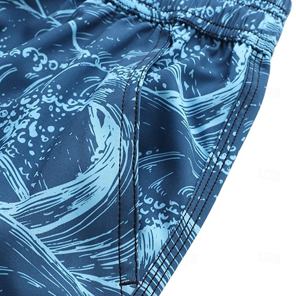 Homens Calção Shorts de praia Com Cordão oceano Abstrato Arte abstrata Respirável Secagem Rápida Comprimento do joelho Ao ar livre Férias Casa Férias Estilo Étnico Azul Céu Azul Marinha Com Stretch de 2025 por $16.49 –P5