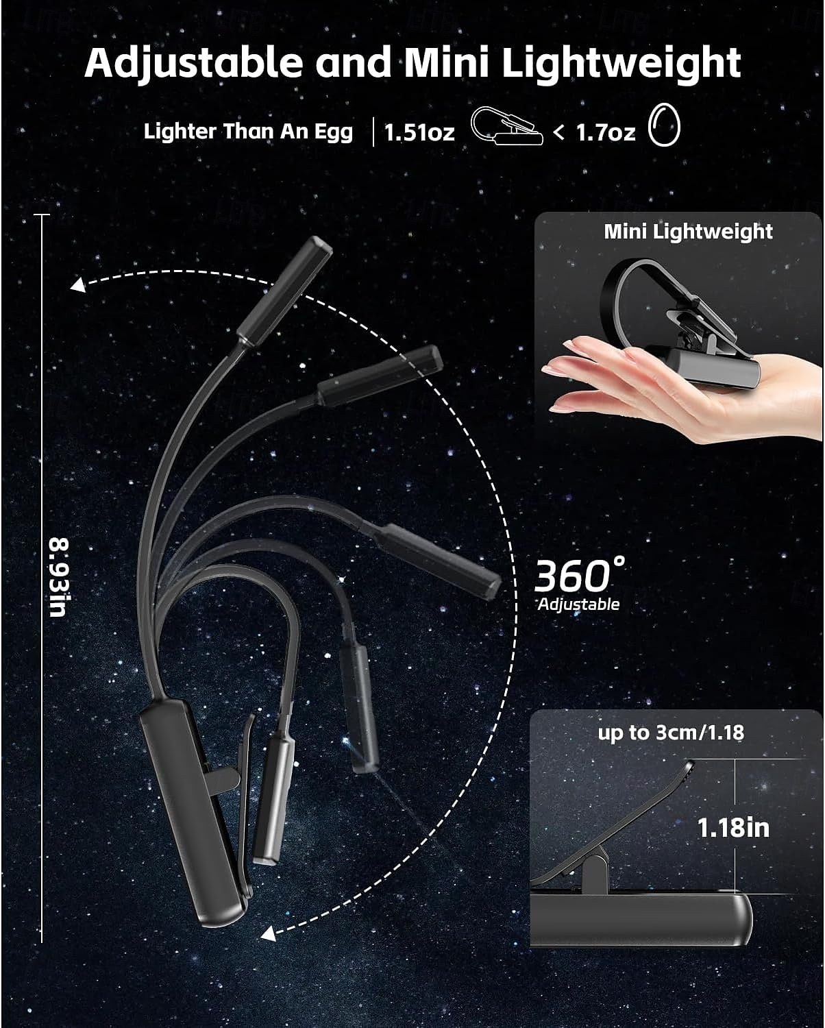 Book Light Reading Lights for Books in Bed 3 Color & Stepless Dimming Brightness Rechargeable Portable Bookmark Clip On Light Portable and Ultra-Lightweight with Long Runtime 2026 - $8.99 –P6