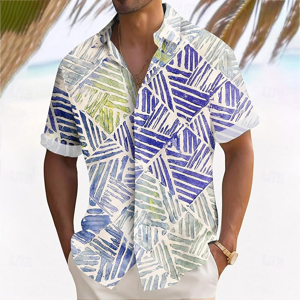 Voor heren Geometrisch Kleurenblok Raster / Plaid Overhemd Zomer overhemd Overhemd met knopen Korte mouw Mode-casual Buiten Vakantie Dagelijks gebruik Zomer Lente Strijkijzer 3D-afdrukken shirts met 2025 - $23.99 –P1