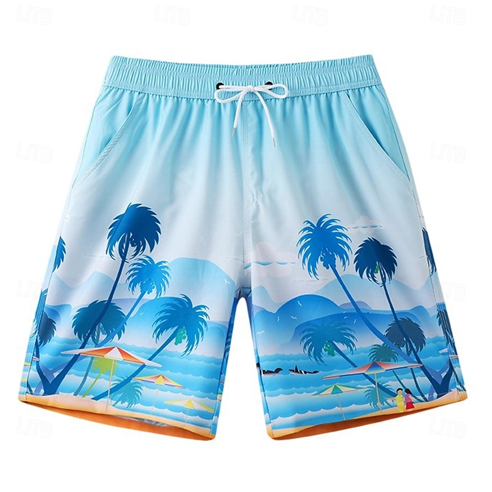 Homens Calção Shorts de praia Bolsos Com Cordão Cintura elástica Gráfico Folha Árvore Respirável Secagem Rápida Comprimento do joelho Ao ar livre Férias Casa Férias Estilo Étnico Azul Céu Azul escuro de 2025 por $17.99 –P7