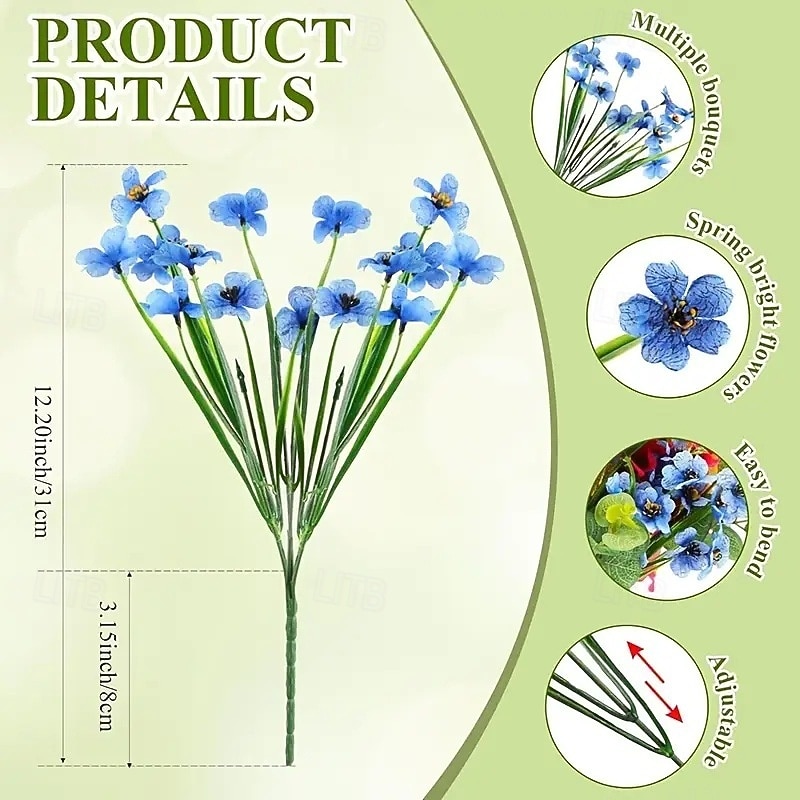 38 bunter kunstige blomster til utendørs bruk, imitert vårgressfiolett, silketrykte vannplanter, eukalyptusblader, UV-bestandig for hage, veranda, terrassedekor 2025 - $30.99 –P5