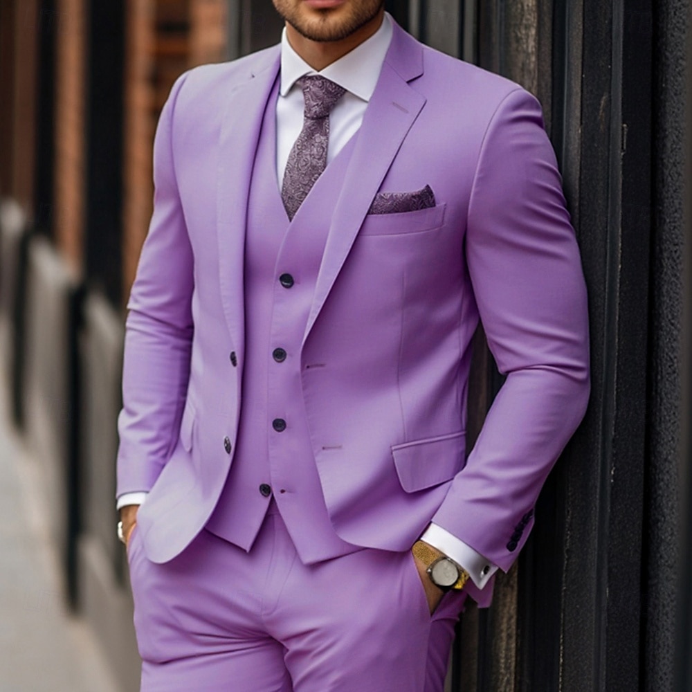 costumes de mariage pour hommes violet mode d'été formel couleur unie coupe standard 3 pièces simple boutonnage deux boutons de 2025 ? $136.99 –P1