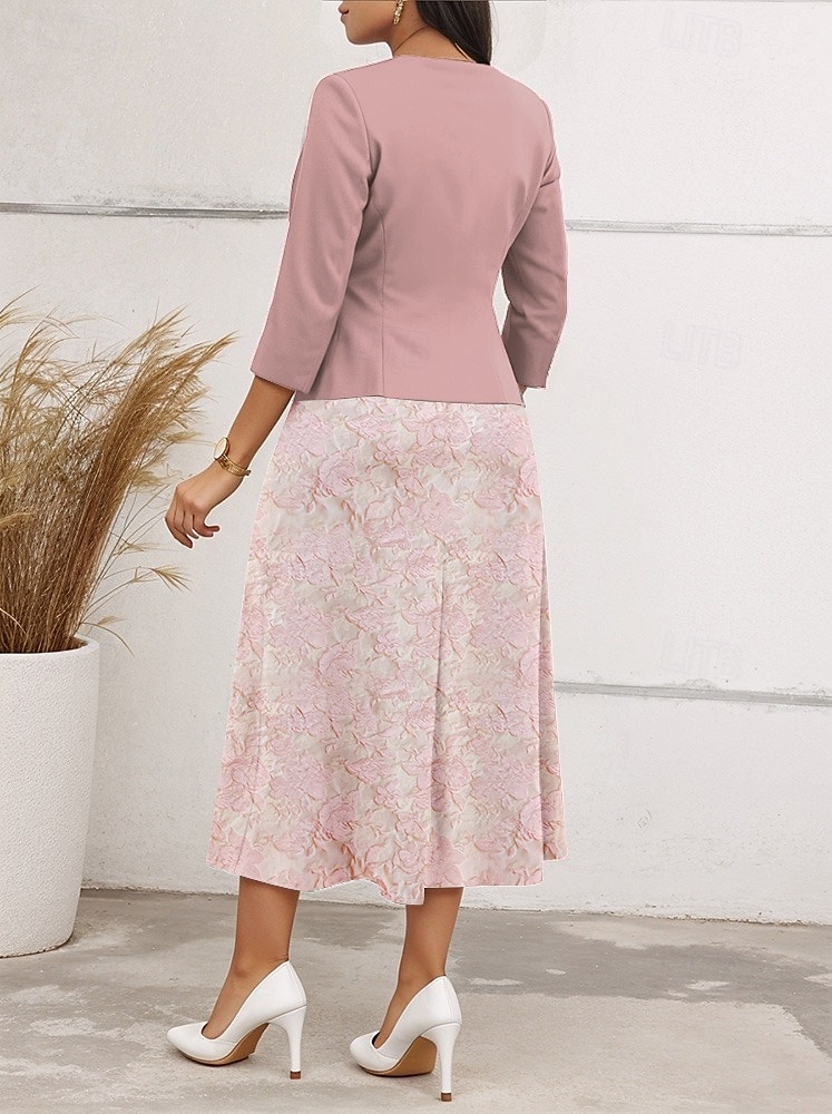 To-del A-Line cocktailkjoler Elegant Formell Bryllupsgjest Te Lengde Lang Erme Firkantet Hals Konvertibel Nylon Lomme 2025 - $137.99 –P2