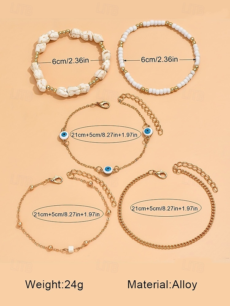 turquoise en gouden enkelbandset voor dames | strandgeïnspireerde enkelbandjes met boze oogbedels en stenen accenten | perfect voor zomer-, bohemian- en vakantiestijl 2026 - $9.99 –P8