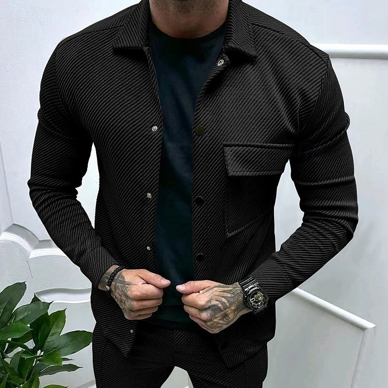 Herren Hemdjacke übergangsjacke Täglich Leicht Jacquard Sommer Frühling Einfach Klassisch Revers Schwarz Weiß Khaki Hellgrau Dunkelgray Jacken 2025 - $24.99 –P9