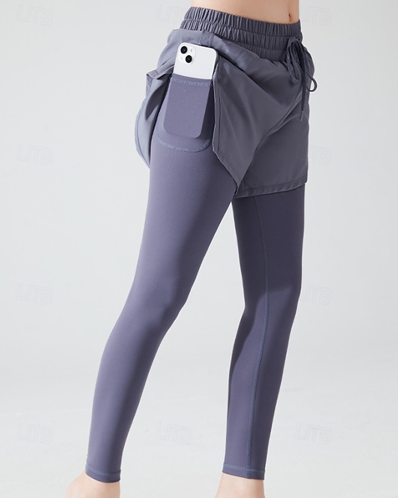 Women's Yoga Pants Yoga Leggings Drawstring Pocket 2 in 1 Pilates Fitness Yoga Pants Solid Color Black Pink Purple Spandex Sports Activewear Micro-elastic 2026 - $28.99 –P5