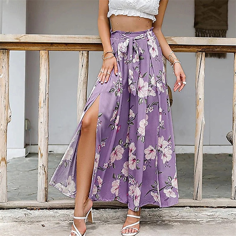 Per donna Pantaloni ispirati al lino Gamba larga Pantaloni Palazzo Moda Boho Lunghezza intera Vita Alta Fiore Elastico in vita Spacco Comodo Confortevole Streetwear Abbigliamento quotidiano Uscire del 2025 a $19.99 –P2