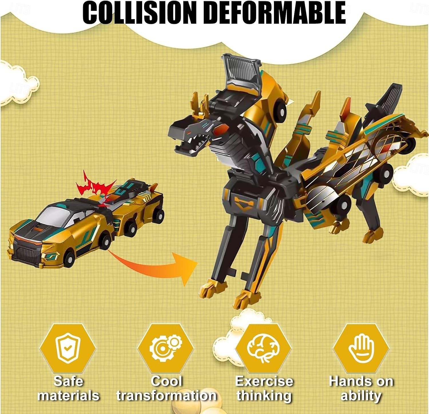 2 In 1 Collision Transforming Dinosaur Car Toy for Kids, Magnetic Automatic Conversion Vehicle, Dino Car Toy Gift for Boys and Girls 2025 - $25.99 –P8
