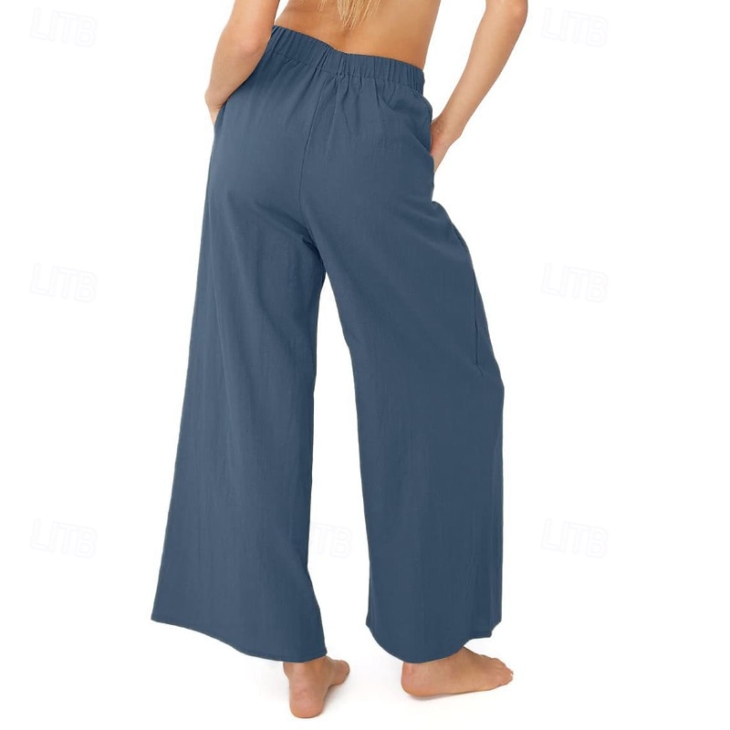 Dame Linbukser i bomull Frekk Bukser Mote Gatemote Full lengde Naturlig عادي Lomme Elastisk midje comfy Utendørs Bekvem utendørs Ferie Aprikos Grå Svart Hvit Sommer Normal 2025 - $24.99 –P14