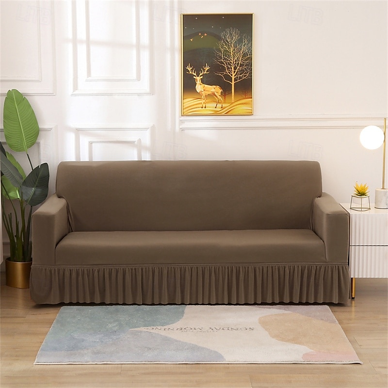 Capa de sofá com saia de cor sólida estilo saia de sofá simplicidade para sala de estar capas de sofá estilos sazonais capa elástica para sofá toalha de sofá protetor de cadeira 1 peça de 2025 por $27.99 –P8