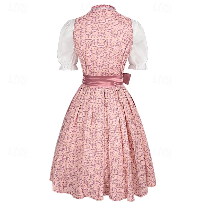Women's Bavarian Dirndl Dress Costume with Lace Apron and Blouse Pink Satin Embroidery Outfit for Oktoberfest Festival 2026 - $80.99 –P4