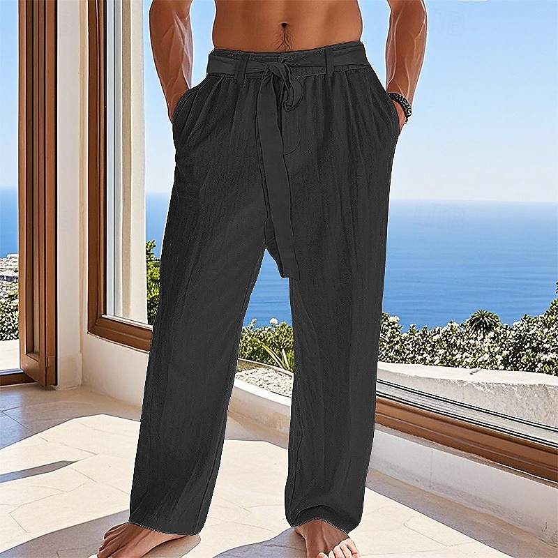 Per uomo Pantaloni di Lino Pantaloni Pantaloni Estivi Pantaloni da Spiaggia Tasca Coulisse Semplice Comodità Traspirante Vacanza Quotidiano Ferie Hawaiano Boho Nero Bianco del 2025 a $27.99 –P2