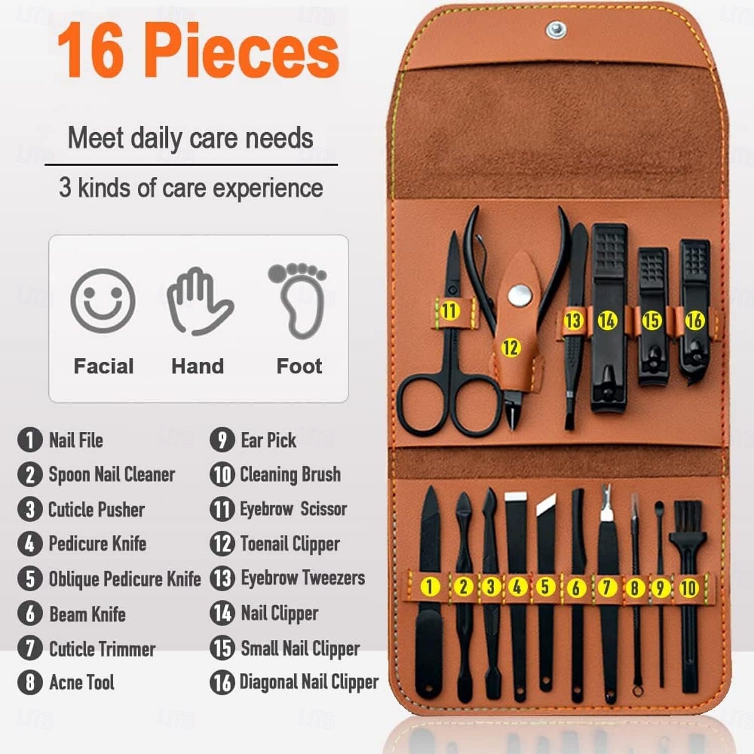 Kit per pedicure con tagliaunghie professionale 16 in 1, set per manicure, strumenti per la cura delle unghie in acciaio inossidabile, kit per la cura delle unghie con lussuosa custodia da viaggio in del 2025 a $9.49 –P5