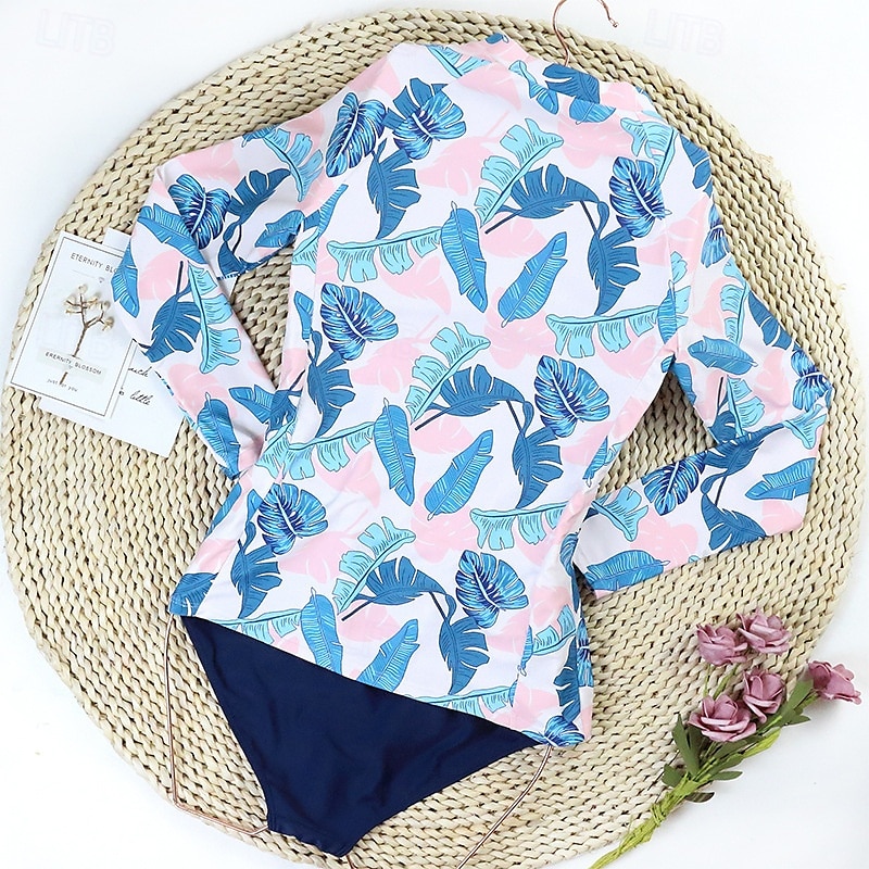 Damen Rash Guard Badeanzug UV-Sonnenschutz UPF50+ Langarm Bademode Badeanzug Frontreißverschluss Schwimmen Surfen Strand Wassersport Blumenmuster Tropisch Sommer Frühling 2025 - $27.99 –P12