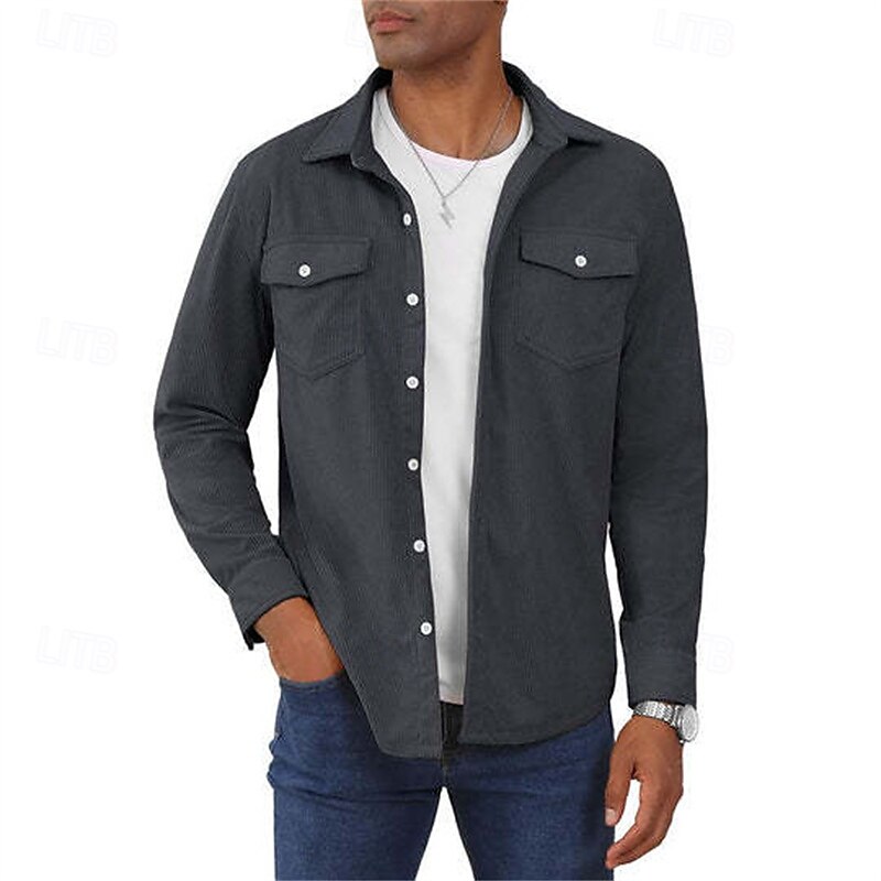 Herren Hemdjacke Überhemden übergangsjacke Täglich Verschleißfest Tasche Sommer Frühling Einfach Klassisch Revers Dunkelgrau Schwarz Gelb Wein Marineblau Jacken 2025 - $38.99 –P20