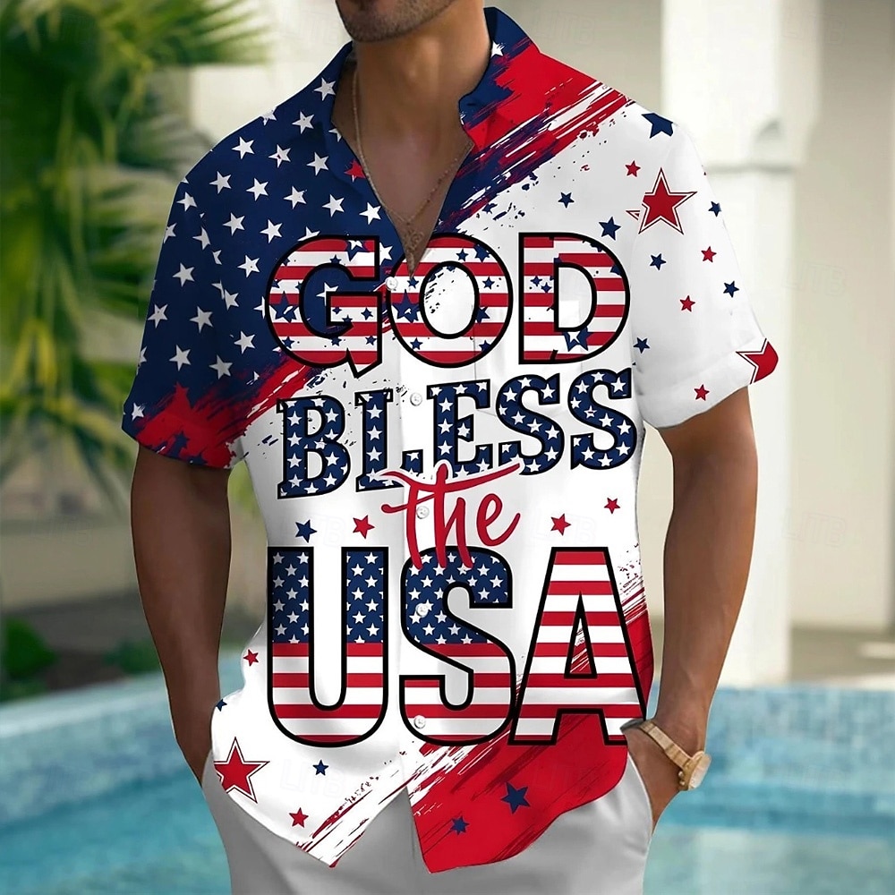 Independence Day Men's American US Flag 4th of July U.S. 250th Anniversary Patriotic Shirt Summer Shirt Button Up Shirt Short Sleeve Fashion Casual Holiday Summer Spring Turndown 3D Print Collared 2026 - E£1430.71 –P1
