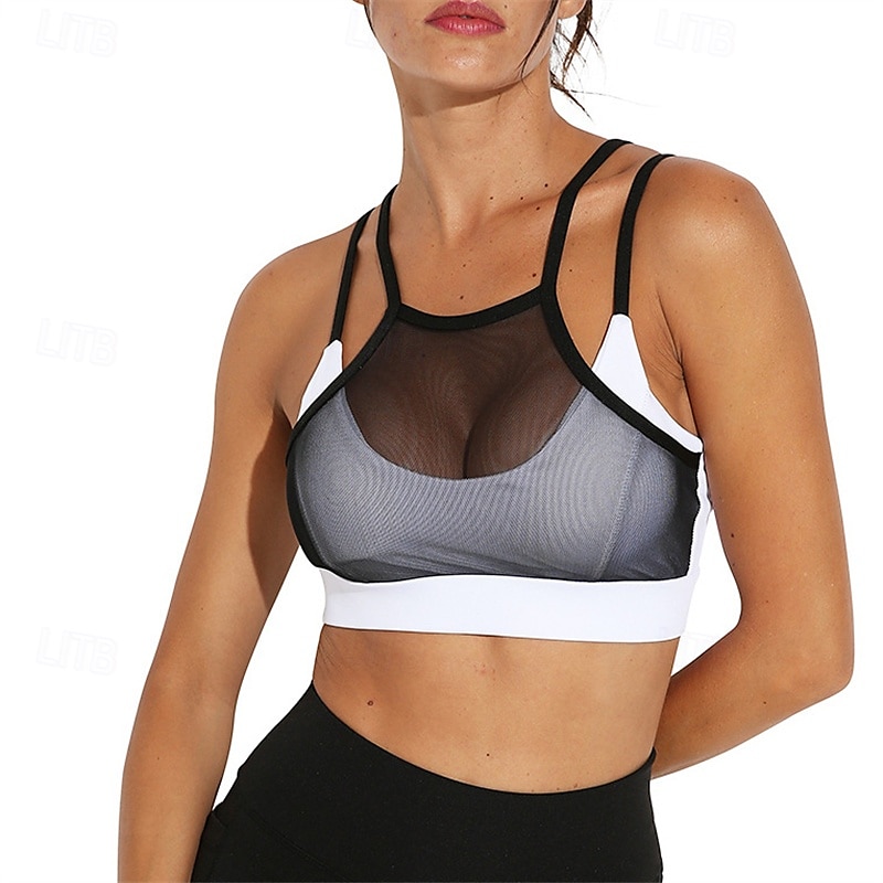 Mulheres Cor Sólida Sutiã de tênis Sutiã Esportivo Com Transparência Resistente ao Choque Pavio Humido Respirável Tênis Golfe Pickleball Halter pescoço Com Alças Finas Preto Branco + preto Verde de 2025 por $17.99 –P5