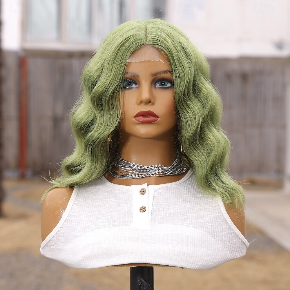 Synthetic Lace Wig Curly Style 14 inch Green Middle Part U Part Wig Women's Wig Black / Green 2025 - $38.99 –P2