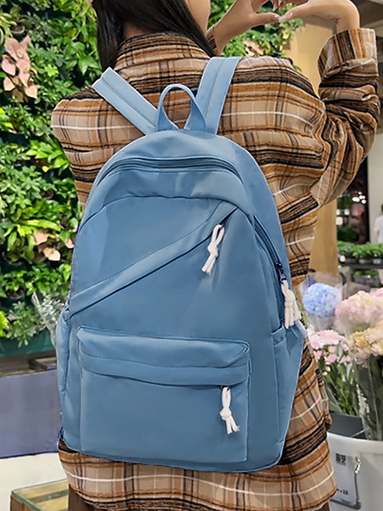 Sac à dos d'école unisexe en nylon de couleur unie avec design multi-poches - sac à dos léger et minimaliste pour adolescents et étudiants de 2025 ? $29.99 –P4
