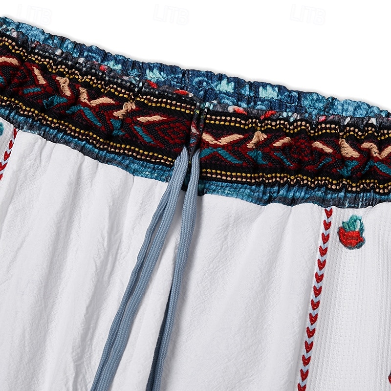 Homens Calças de linho Calças Calça verão Calças de praia Patchwork Cintura elástica Perna reta Geométrica Conforto Respirável Comprimento total Casual Diário Feriado Férias Moda Branco de 2025 por $29.99 –P7