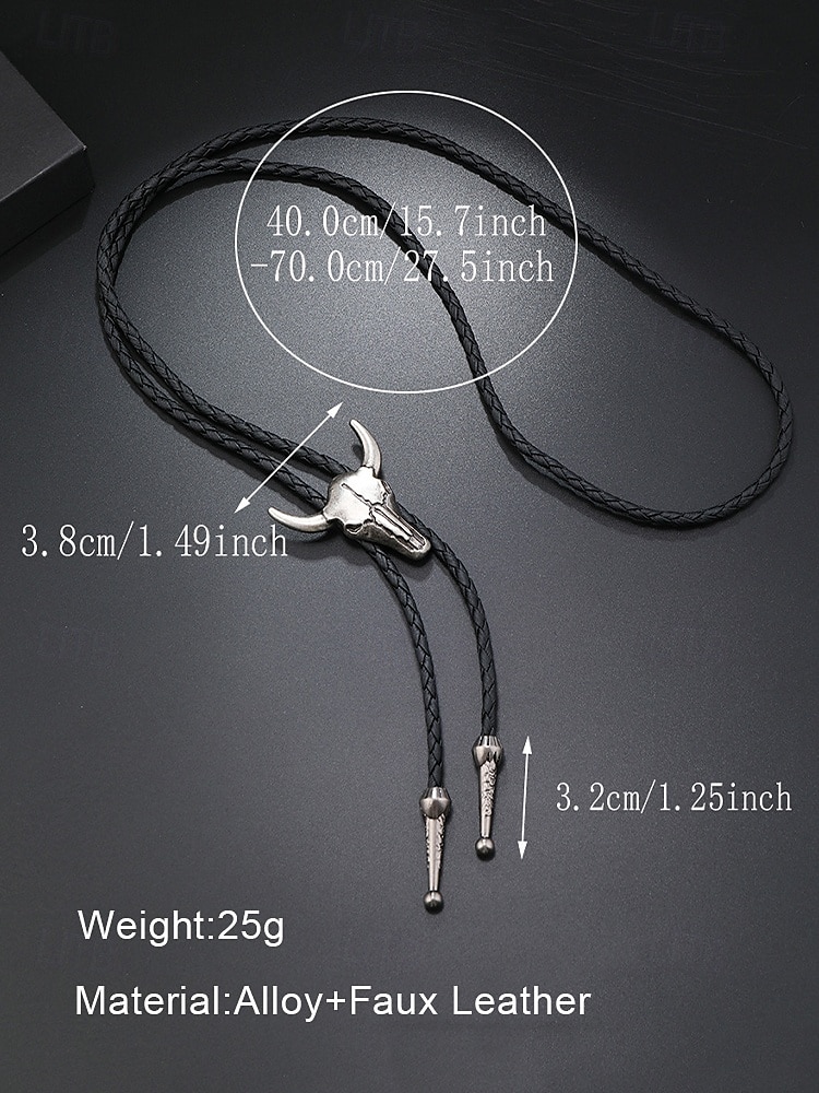 мужское ожерелье-боло с головой быка – подвеска в виде черепа коровы в стиле вестерн с плетеным кожаным шнуром, винтажный аксессуар в ковбойском стиле для концертов в стиле кантри, родео и повседневной носки 2026 - $9.99 –P7