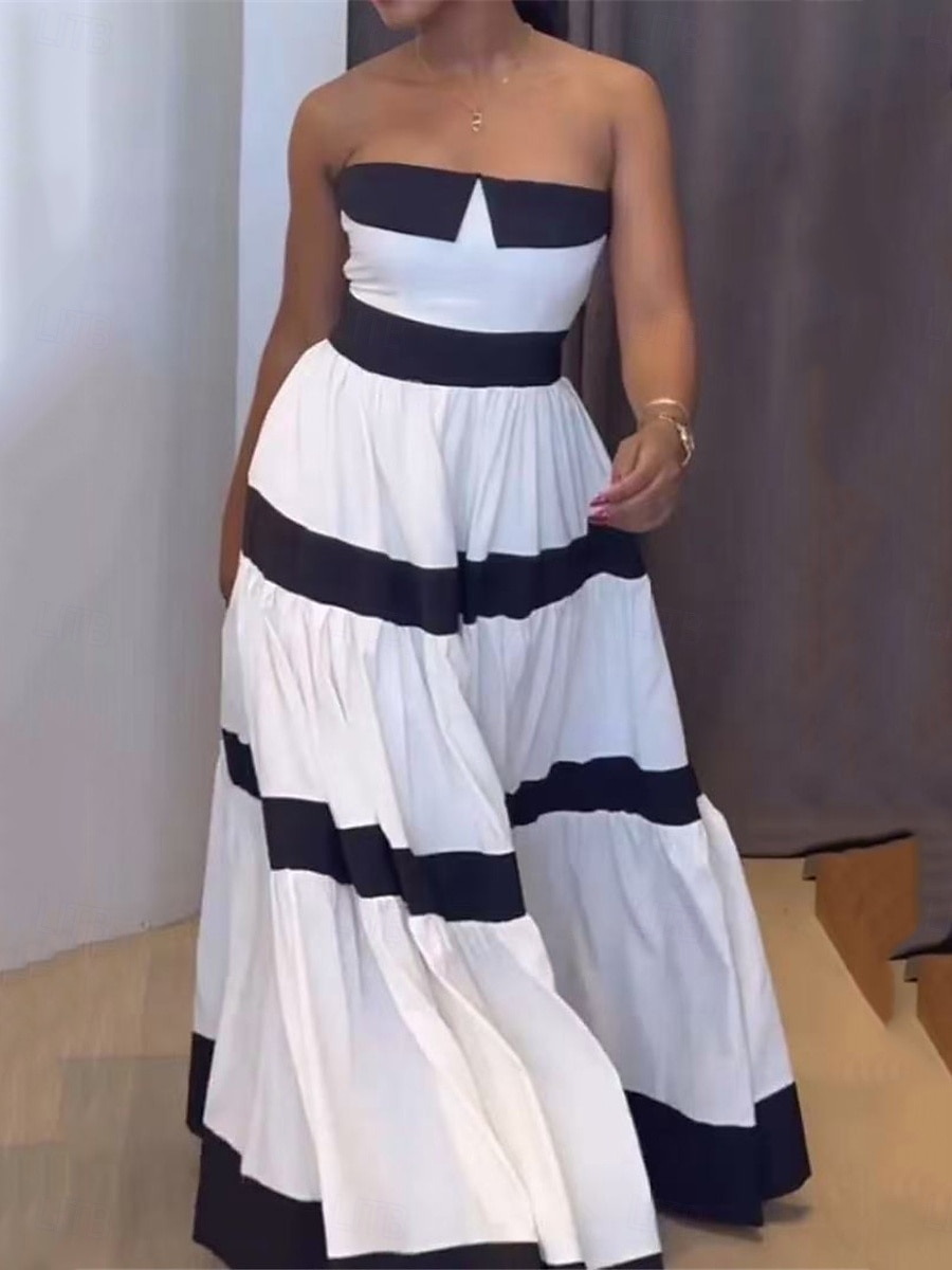 Damskie Sukienka maxi Sukienka A line Sukienka bez ramiączek Urlop Codzienny Boho Na zewnątrz Wyjściowe Luźna Naszywka Bez rękawów Bez ramiączek Biały Lato Wiosna 2025 - $46.99 –P2