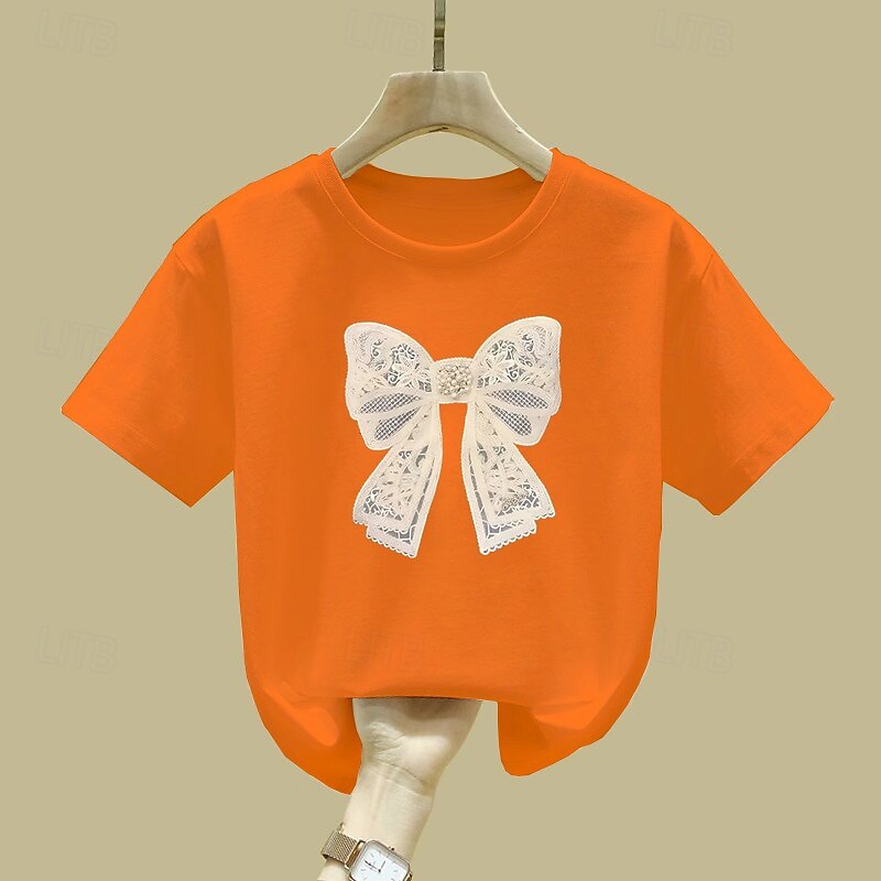 Barn Flickor T-shirt Grafisk Utomhus Tryck Kortärmad Crewneck Mode 4 år + Sommar Svart Vit Gul 2025 - $6.99 –P3