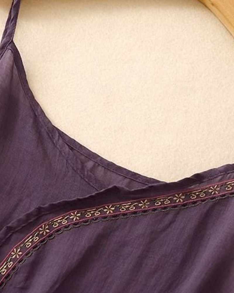 Femmes Gilet en coton et lin Chemisier Fleur Élégant Moderne Sans manches Bretelle Hauts Réguliers Fête Sortir Broderie Violet Été de 2025 ? $20.99 –P4