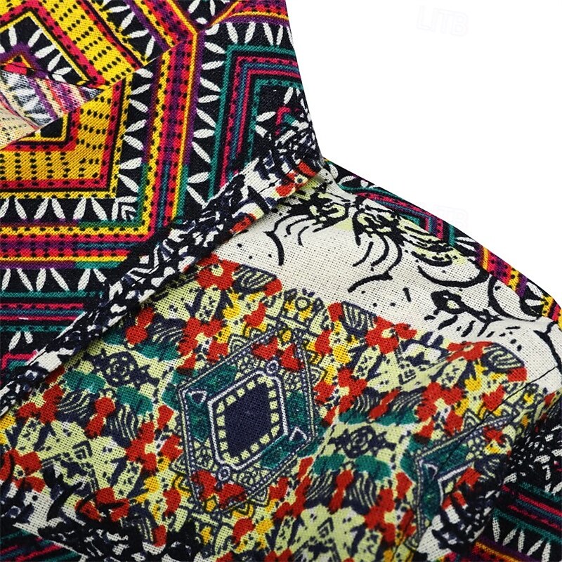 Retro / vintage Boho 1970 Koszula Hipisowskie Niejednolita całość Psychodeliczny Strój na bal maskowy Męskie Halloween Karnawał taniec uliczny Impreza w stylu retro Festiwal Dla dorosłych Koszula 2026 - $27.99 –P10
