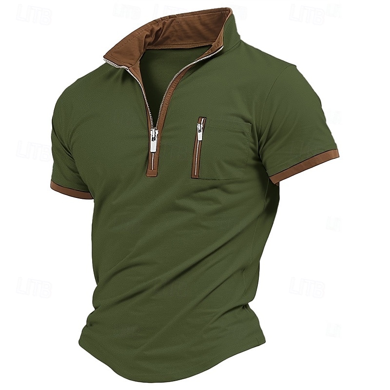 Hombre Camiseta Tee Camisa manga corta Camiseta superior Manga Corta Cremallera de un cuarto Verano Bloque de color Moda Design Básico Cremallera Vacaciones Calle Noche Negro Azul Piscina Caqui 2025 - €19.99 –P3