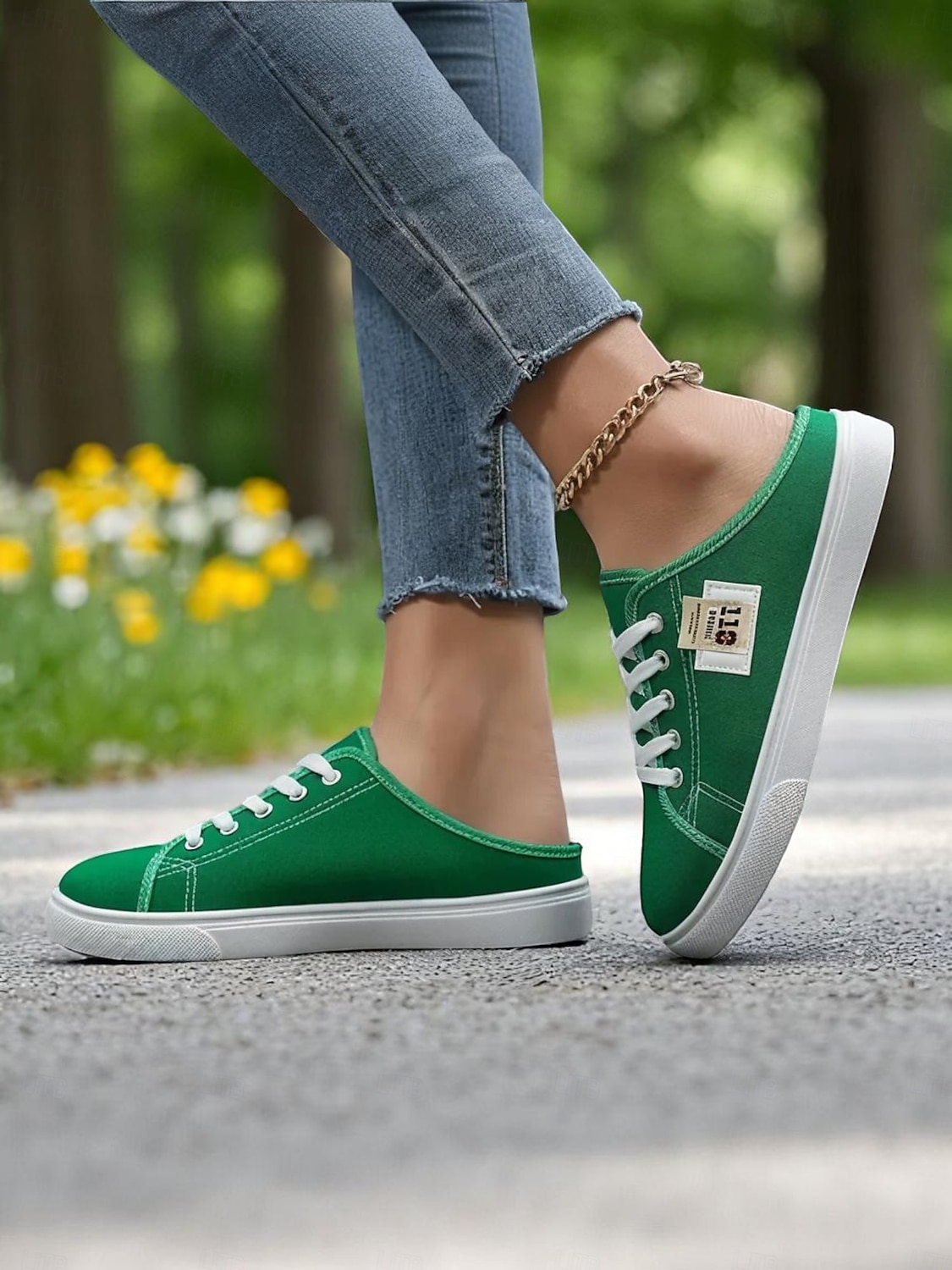 Sneakers slip-on da donna in tela verde con lacci – comode scarpe da ginnastica senza schienale, ideali per passeggiate, shopping, corse a scuola e giornate estive informali del 2026 a $24.99 –P7