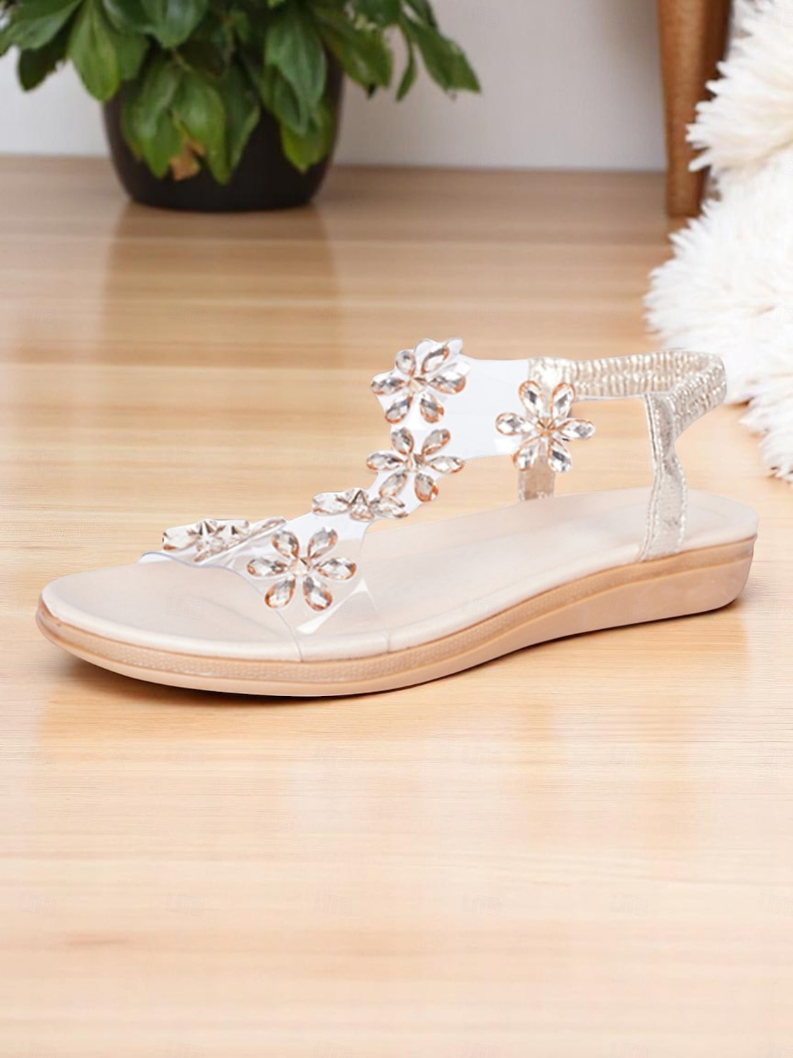 Damesandaler med blomstermønster og strass – komfortable, avslappede sommersko med t-stropp for hverdagsbruk og romantiske dater på dagtid 2026 - $26.99 –P4