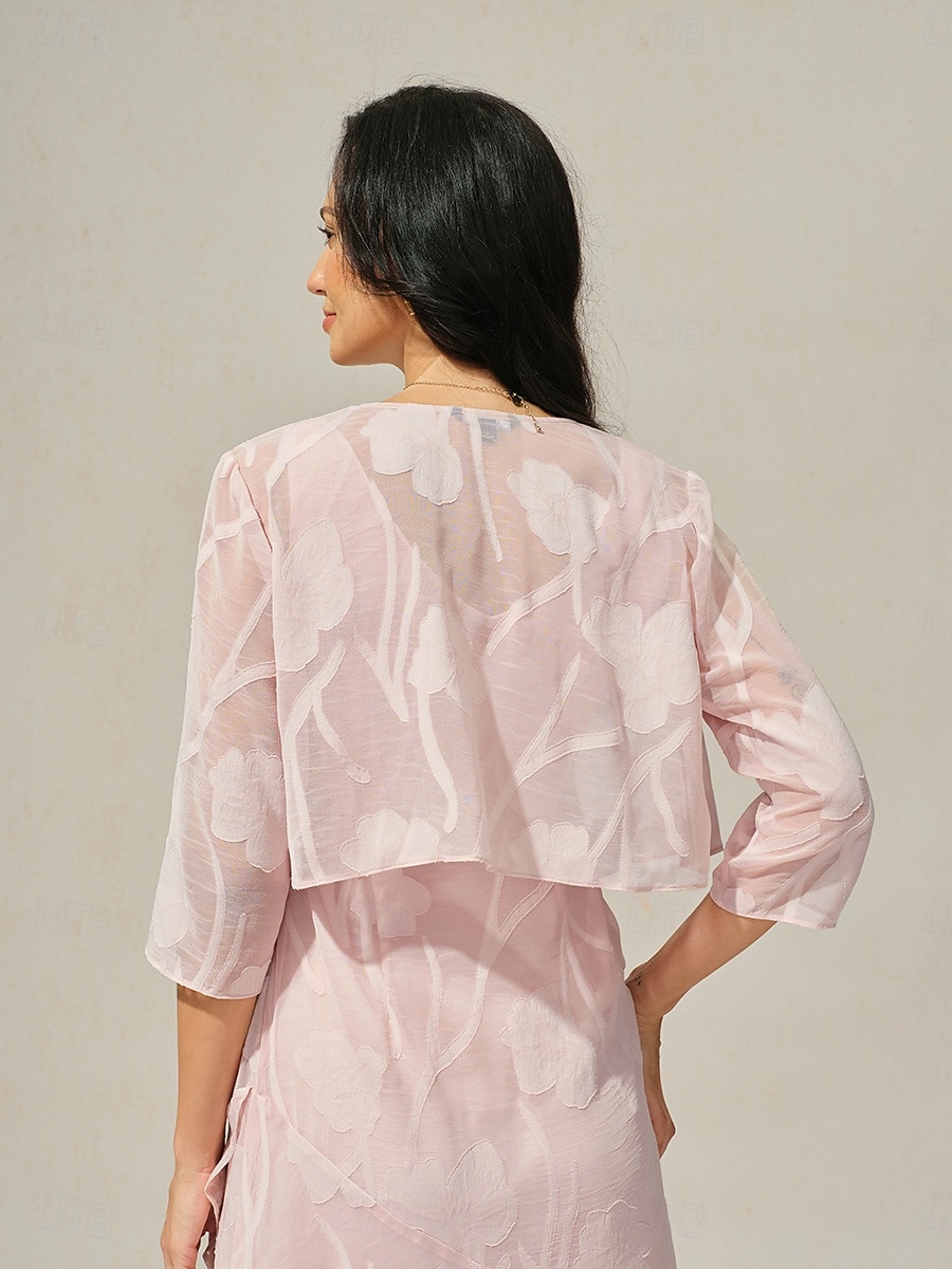Damskie wzrusza ramionami Jednokolorowe Elegancja Elegancki Podstawowy Rękaw 3/4 Półgolf Asymetryczna Kwadratowy dekolt Crop Topy Gość weselny Ślub na plaży Rumiany róż Lato Wiosna Jesień 2025 - $39.99 –P2