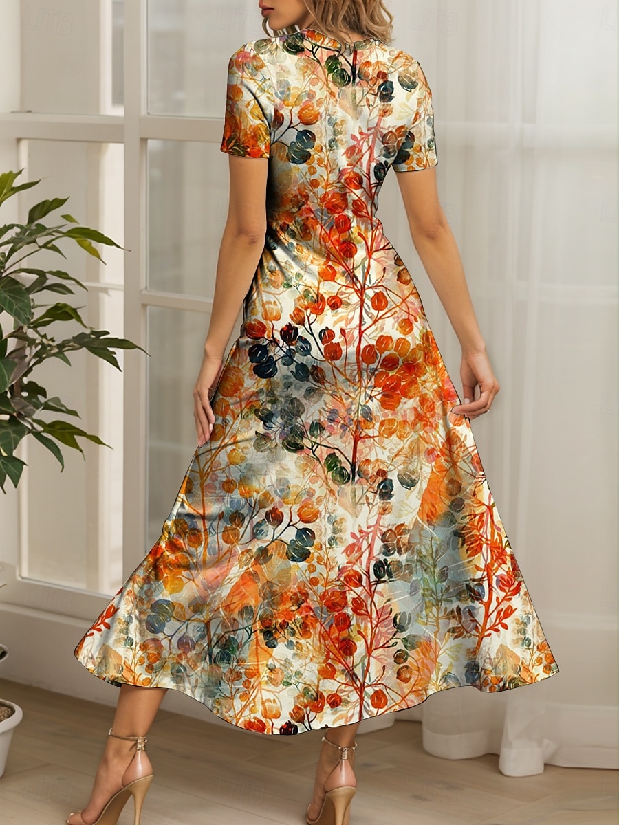 Damen Maxikleid Freizeitkleid A Linie Kleid Sommerkleid Elegant Urlaub Lässig Normale Passform Grafik Blatt Kurzarm Quadrathals Rundausschnitt Gelb Rote Blau Purpur Sommer 2025 - $30.99 –P2