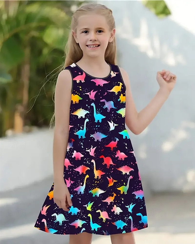 Girls' 3D Peacock Sunflower Dress Sleeveless Summer Spring Vacation Daily Holiday Princess Beautiful Sweet Kids 4-12 Years Casual Dress A Line Dress Knee-length Regular Fit 2025 - $13.99 –P2