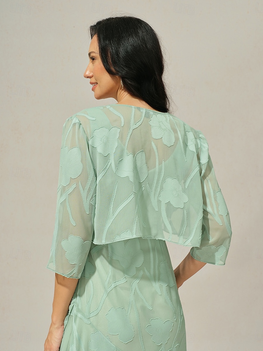 Dame Trekker på skuldrene Helfarge Elegant Stilfull Grunnleggende 3/4 ermer Asymmetrisk Crop Tops Bryllupsgjest Strandbryllup Paljetter Lapper Salvie Grøn Sommer Vår Høst 2025 - $39.99 –P2