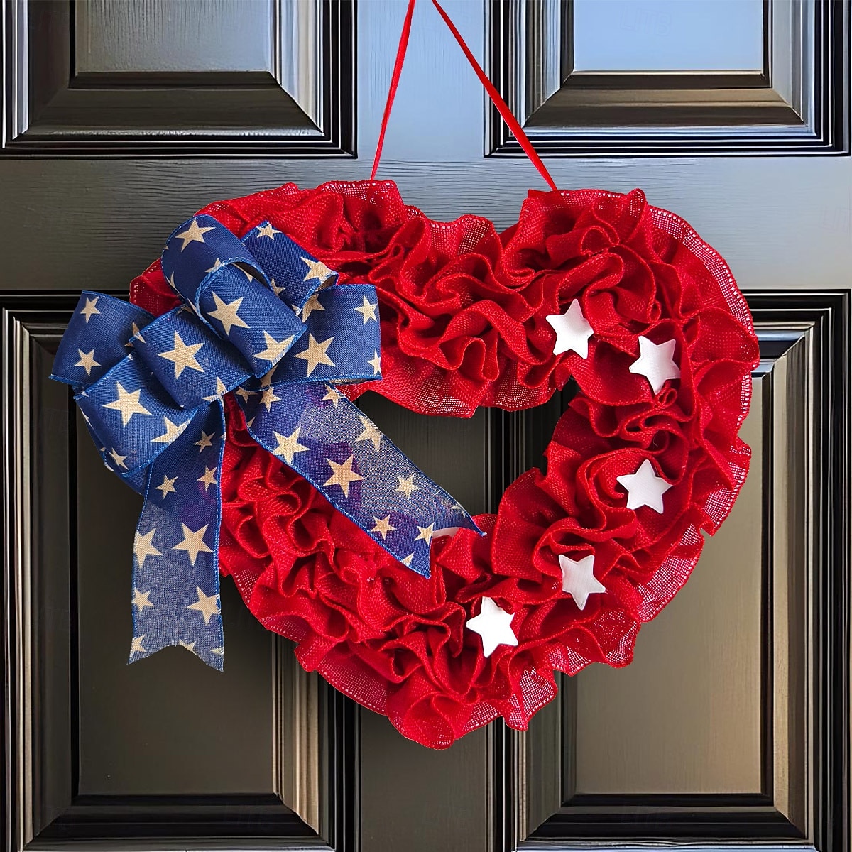 Patriottische 4 juli krans voor voordeur, onafhankelijkheidsdag, Amerikaanse vlag, rood, wit, blauw, deur, buitendecoratie, rustieke boerderij, gaas, verandadecoratie 2025 - $20.99 –P1