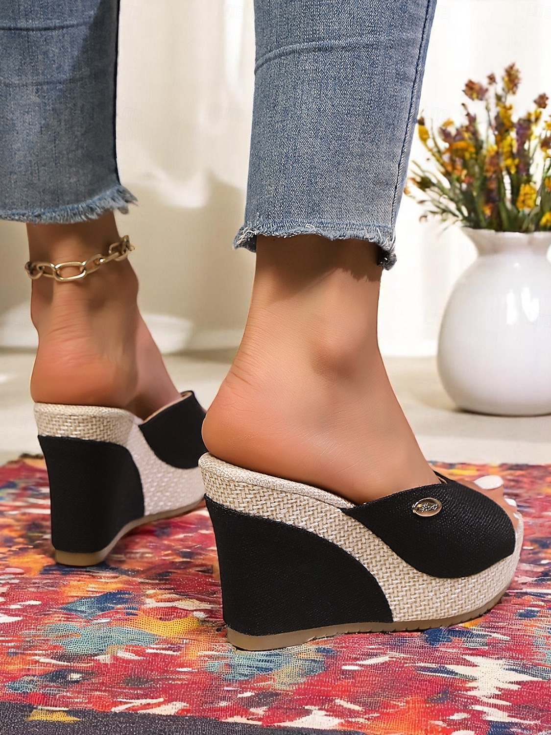 Dámské černé sandály na klínku s otevřenou špičkou – ležérní letní espadrilky na platformě na dovolenou i pláž 2025 - $24.99 –P3