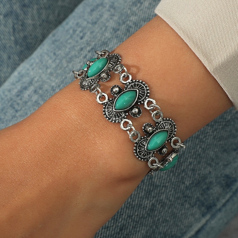 Bracelet Femmes Rétro Fleur Bohème Bracelet Bijoux Rouge Vert Ovale pour Quotidien Fête de 2025 ? $15.49 –P1