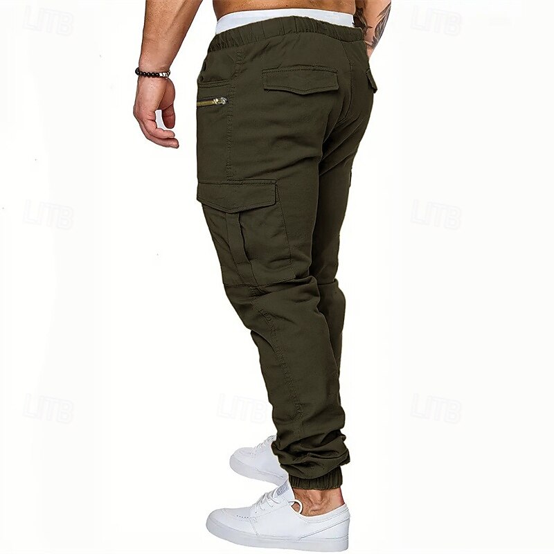 Per uomo Pantaloni Cargo Pantaloni Elastico in vita Coulisse Multi-tasche Semplice Indossabile All'aperto Quotidiano Campeggio & Escursionismo Moda Classico Nero Verde militare del 2026 a $27.99 –P8