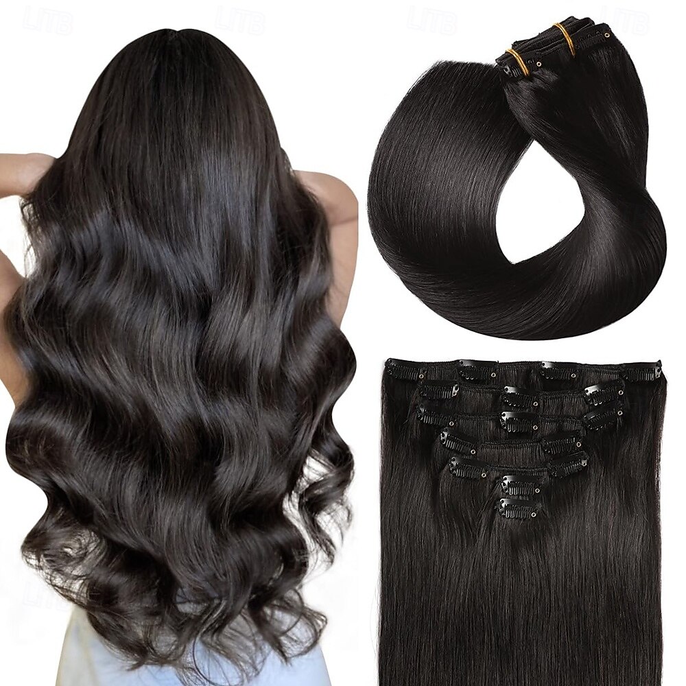 Clip-in prodlužování vlasů z pravých lidských vlasů pro ženy, přírodní lidské vlasy 120g 7 ks 1# 1b# 2# 4# 613# 2025 - $144.99 –P1