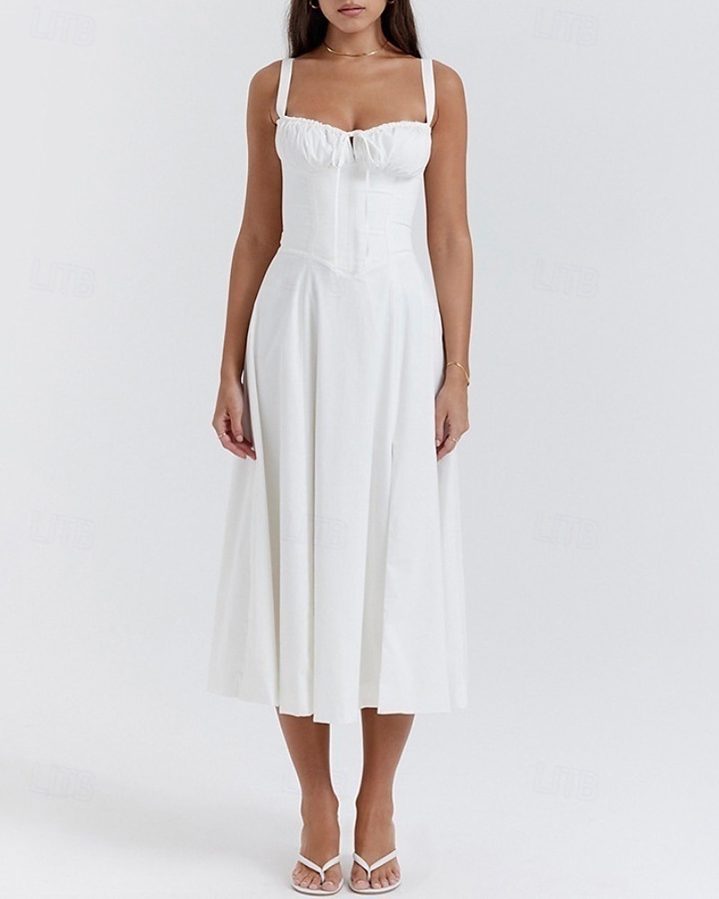 Pentru femei Rochii Midi Rochie albă Rochie de absolvire Rochie de petrecere Modă Modern Petrecere Zi de Naștere Serată Fit regulat Simplu Fără manșon În U Negru Alb Roșu-aprins Vară 2025 - $28.99 –P2