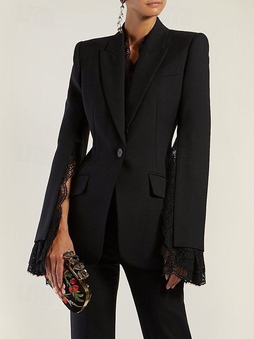 Combinaison ivoire  ensemble de pantalon pour mère de la mariée ensemble blazer élégant vintage simple décolleté V col longueur cheville en crêpe à manches longues avec fente et bord scallopé en de 2025 ? $199.99 –P5