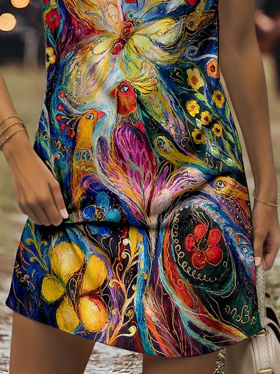 Damen Minikleid Sommerkleid Shiftkleid Schulterfreies Kleid Urlaub Lässig Outdoor Ausgehen Strand Normale Passform Blumen Grafik Tiermotiv Ärmellos V Ausschnitt Gelb Rote Königliches Blau Blau Sommer 2025 - $21.99 –P3