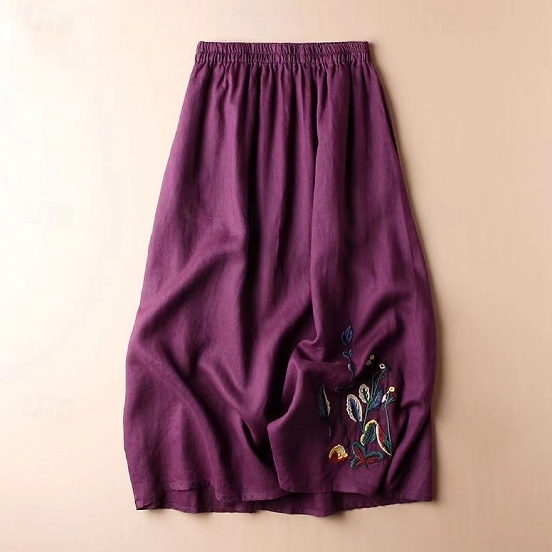Femmes Jupe Évasé Basique Occasionnel Maxi Taille Basse Jupes Fleuri Broderie Micro-Élastique Vacances Rue Noir Amande Violet Vert Été Coton de 2025 ? $16.99 –P8