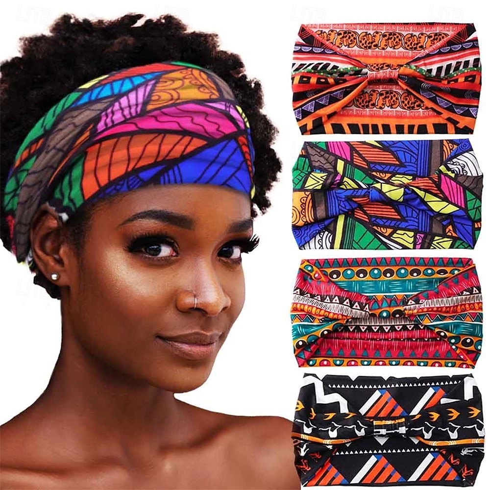 Fasce per capelli africane, fasce per capelli annodate in stile boho, fasce elastiche larghe, turbanti per yoga, sciarpe per capelli, accessori per capelli stampati per allenamento, per donna, del 2025 a $11.99 –P1